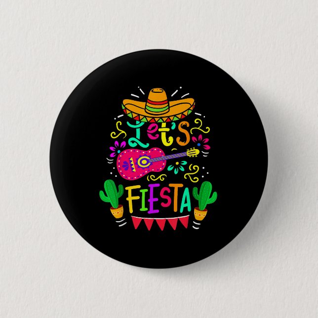 Lets Fiesta Cinco De Mayo Mexican Party Guitar Lov Button (Front)