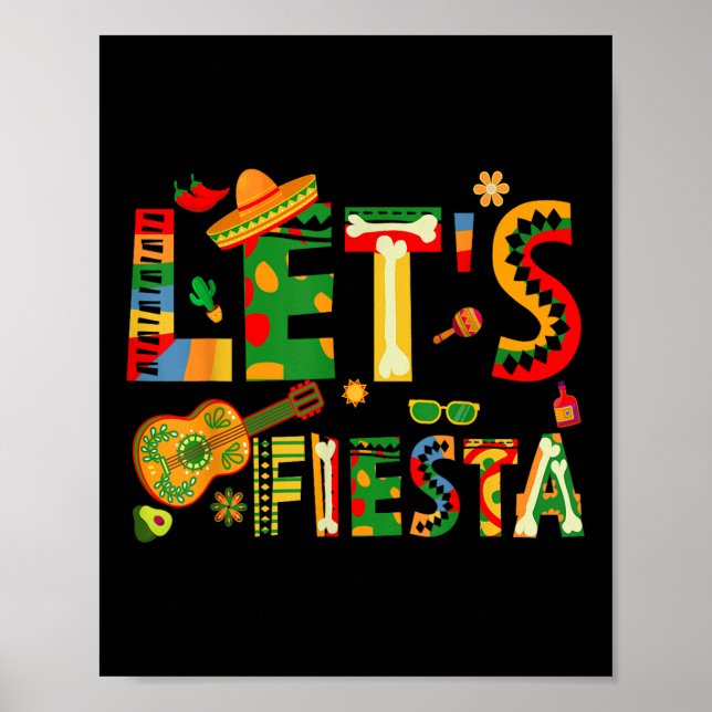 Lets Fiesta Cinco De Mayo Mexican Party Guitar  Poster (Front)