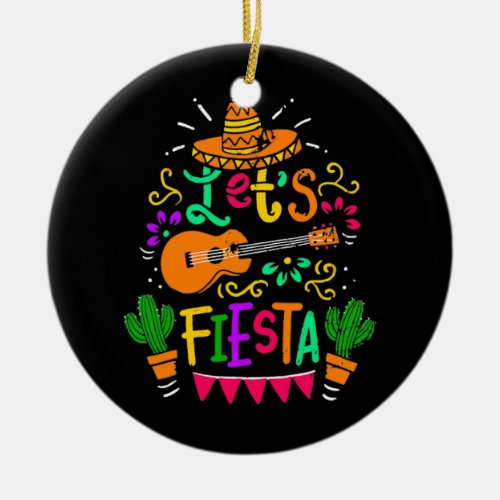 Lets Fiesta Cinco De Mayo Party Mexican Guitar Ceramic Ornament