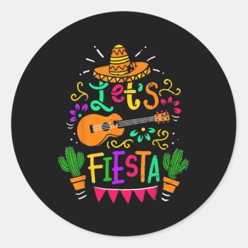 Lets Fiesta Cinco De Mayo Party Mexican Guitar Classic Round Sticker