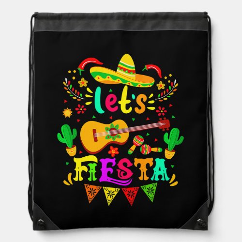 Lets Fiesta Cinco De Mayo Party Mexican Guitar Drawstring Bag