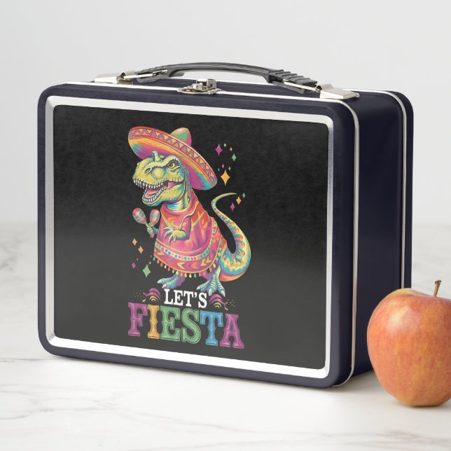 Let's Fiesta Cinco De Mayo T Rex Dinosaur Metal Lunch Box (In Situ)