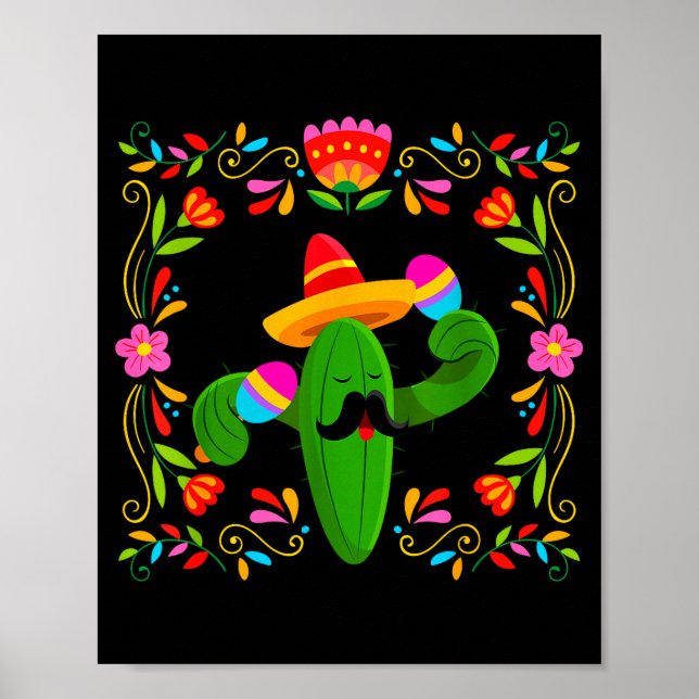 Lets fiesta cinco de mayo with guitar cactus poster (Front)