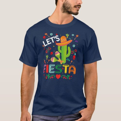 Lets Fiesta Cinco De Mayo with Guitar Cactus T_Shirt