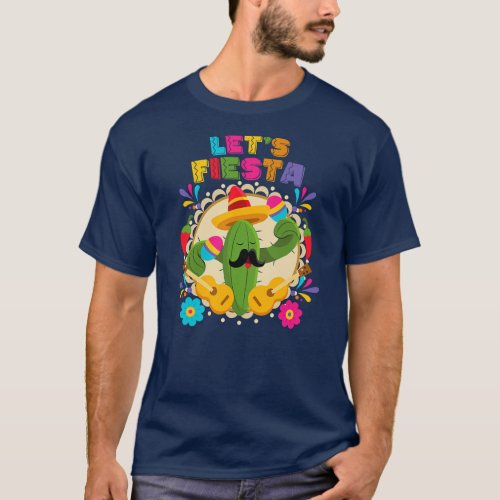 Lets Fiesta Cinco De Mayo with Guitar Cactus T_Shirt