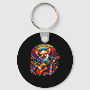 Lets Fiesta Cute Chihuahua Playing Guitar Cinco De Keychain