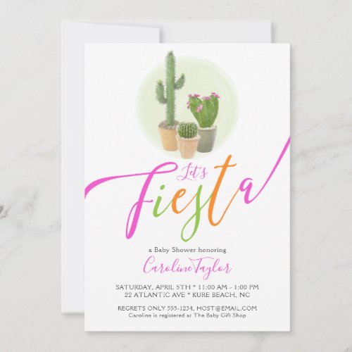 Lets Fiesta Cute Colorful Cactus Baby Shower Invitation