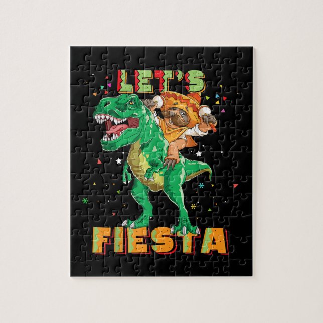 Lets Fiesta Dinosaur Mexican Dino Cinco De Mayo Jigsaw Puzzle (Vertical)