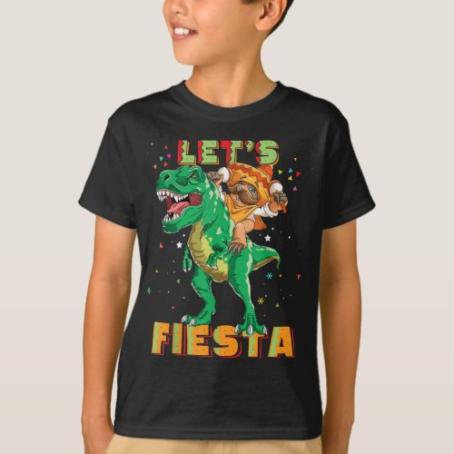 Lets Fiesta Dinosaur Mexican Sloth Dino  T_shirt