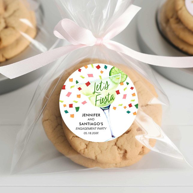 Let's Fiesta Engagement Party Favor Classic Round Sticker (Fiesta Couples Engagement Favor Sticker)