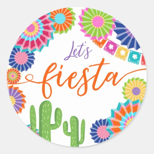 Lets fiesta favor tag Sticker Mexican Cactus