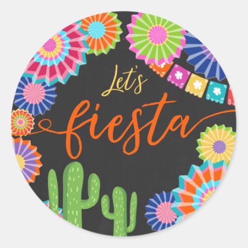 Lets fiesta favor tag Sticker Mexican Cactus