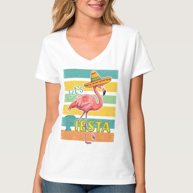  Let's Fiesta Flamingo Cinco De Mayo T-Shirt (Front)