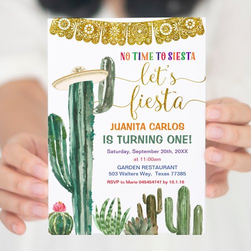 Lets Fiesta Floral Cactus Succulent Birthday Invitation