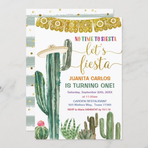 Lets Fiesta Floral Cactus Succulent Birthday Invitation