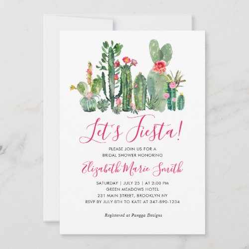 Lets Fiesta Floral Cactus Succulent Bridal Shower Invitation