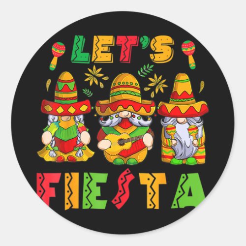 Lets Fiesta Gnomes Sombrero Tacos Mexican Guitar  Classic Round Sticker