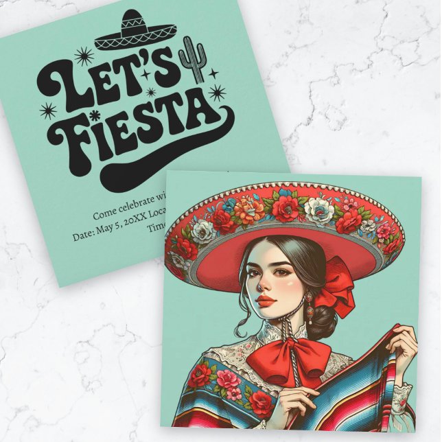 Let's Fiesta Groovy Festive Sombrero  Invitation (Let's Fiesta Groovy Festive Sombrero Invitation.)