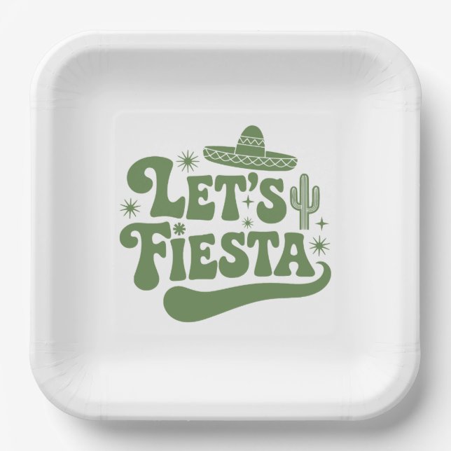Let's Fiesta Groovy Sombrero Cacti Festive Paper Plates (Front)