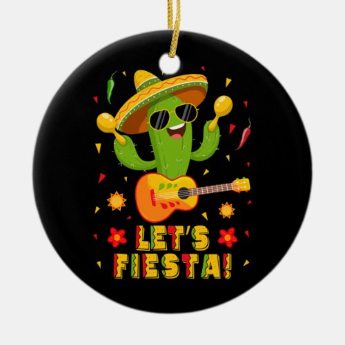 Lets Fiesta Guitar Cactus Funny Cinco De Mayo Ceramic Ornament