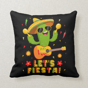 Let's Fiesta Guitar Cactus Funny Cinco De Mayo Throw Pillow