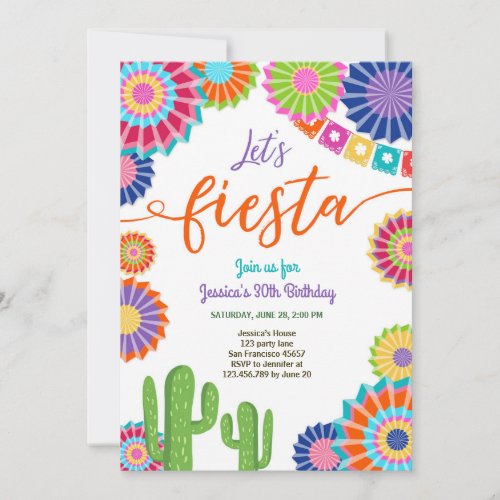 Lets Fiesta invitation Mexican Birthday 30 Woman