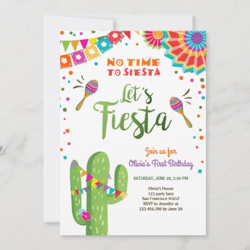 Lets Fiesta invitation Mexican Birthday Cactus