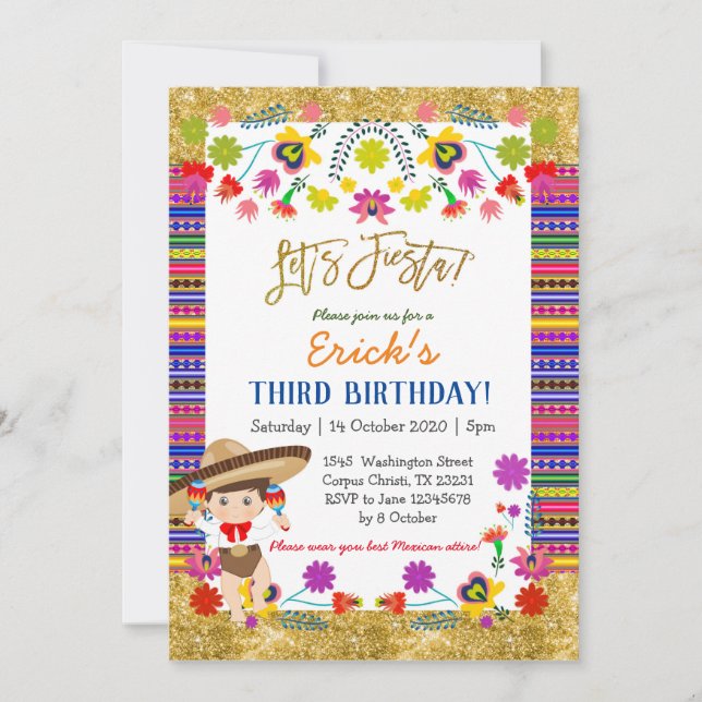 Let's Fiesta Kid's Mexican Birthday Invitation (Front)
