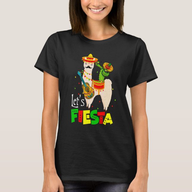 Let's Fiesta Llama Cinco De Mayo Cactus Sombrero G T-Shirt (Front)