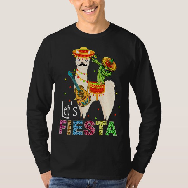 Let's Fiesta Llama Cinco De Mayo Cactus Sombrero M T-Shirt (Front)