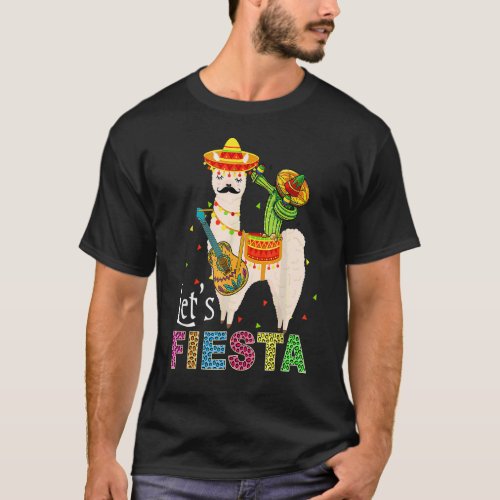 Lets Fiesta Llama Cinco De Mayo Cactus Sombrero M T_Shirt