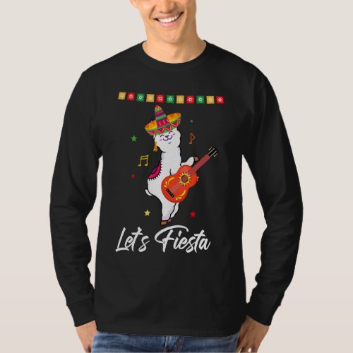 Lets Fiesta Llama Cinco De Mayo Guitar Mexican T_Shirt