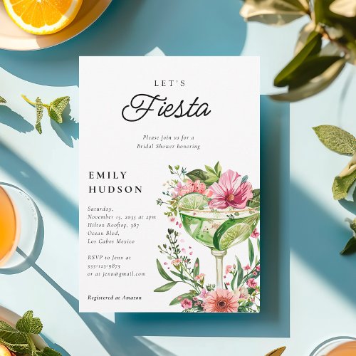 Lets Fiesta Margarita Floral Bridal Shower Invitation