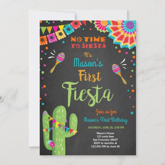 Let's Fiesta Mexican Birthday Cactus Boy Invitation (Front)