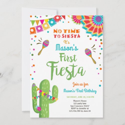 Lets Fiesta Mexican Birthday Cactus Boy Invitation