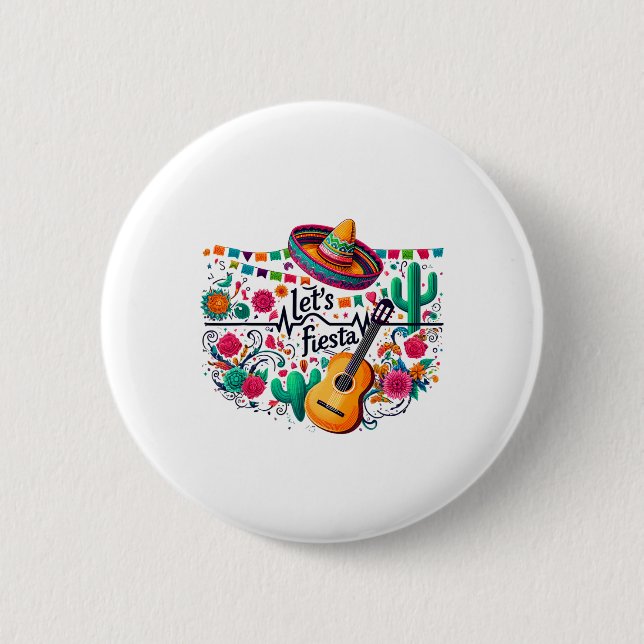 Let's Fiesta Mexican Party Celebration Heartbeat  Button (Front)