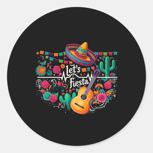 Let's Fiesta Mexican Party Celebration Heartbeat  Classic Round Sticker (Front)