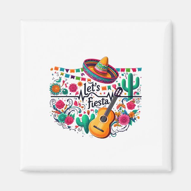 Let's Fiesta Mexican Party Celebration Heartbeat  Magnet (Front)