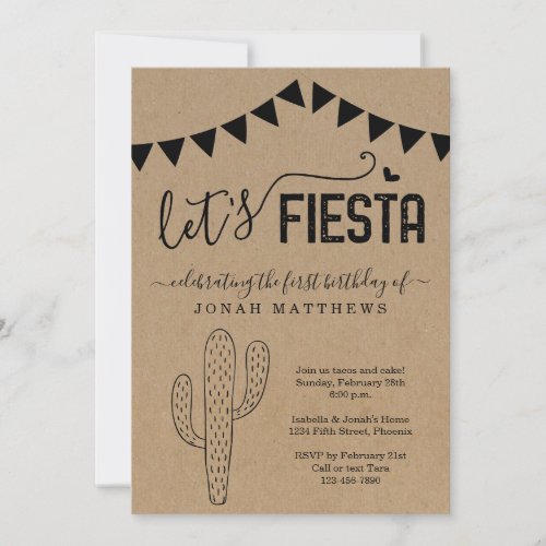 Lets Fiesta Mexican Theme Birthday Party Invitation