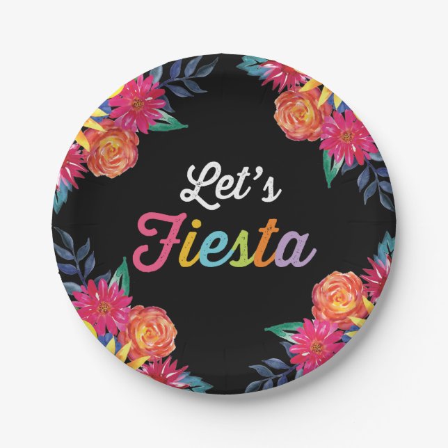 Let's fiesta Paper Plates. Mexican Flowers Paper Paper Plates (Front)