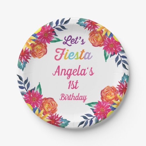 Lets fiesta Paper Plates Mexican Flowers Paper Plates