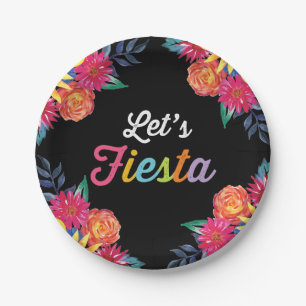 Let's fiesta Paper Plates. Mexican Flowers Paper Plates