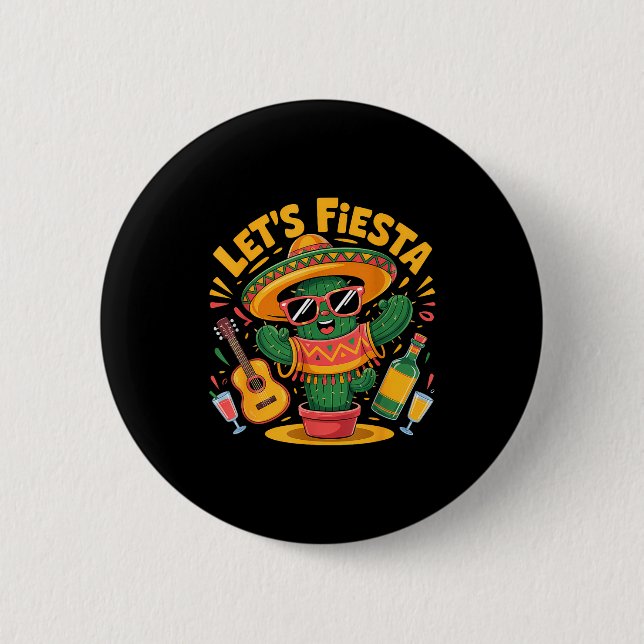 Let's fiesta party mexican 5 de mayo funny cinco button (Front)