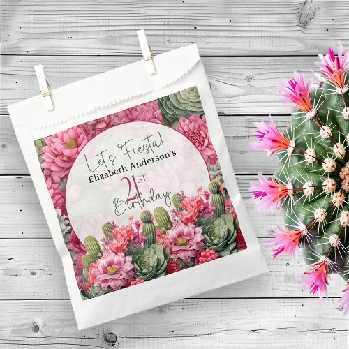 Lets Fiesta Pink Flower Cactus 21st Birthday Favor Bag