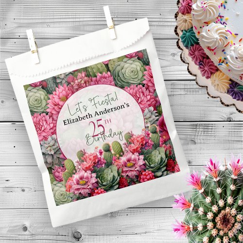 Lets Fiesta Pink Flower Cactus 25th Birthday Favor Bag