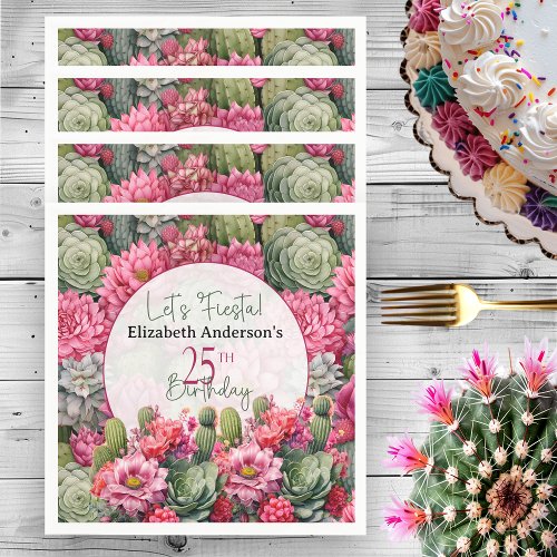 Lets Fiesta Pink Flower Cactus 25th Birthday Napkins