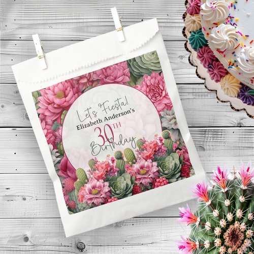 Lets Fiesta Pink Flower Cactus 30th Birthday Favor Bag