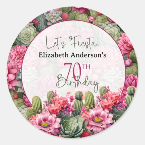 Lets Fiesta Pink Flower Cactus 70th Birthday Classic Round Sticker