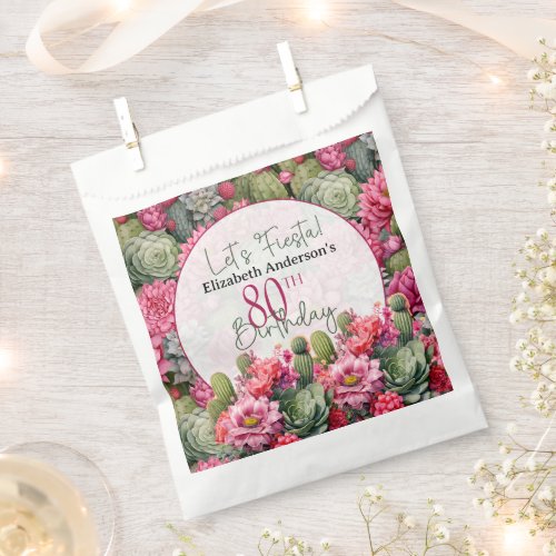 Lets Fiesta Pink Flower Cactus 80th Birthday Favor Bag