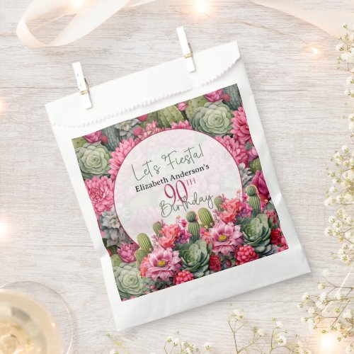 Lets Fiesta Pink Flower Cactus 90th Birthday Favor Bag